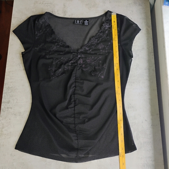 INC Y2K Sheer Mesh Lace Top Womens Medium Black Whimsigoth Witchy Embroidered - Picture 7 of 9